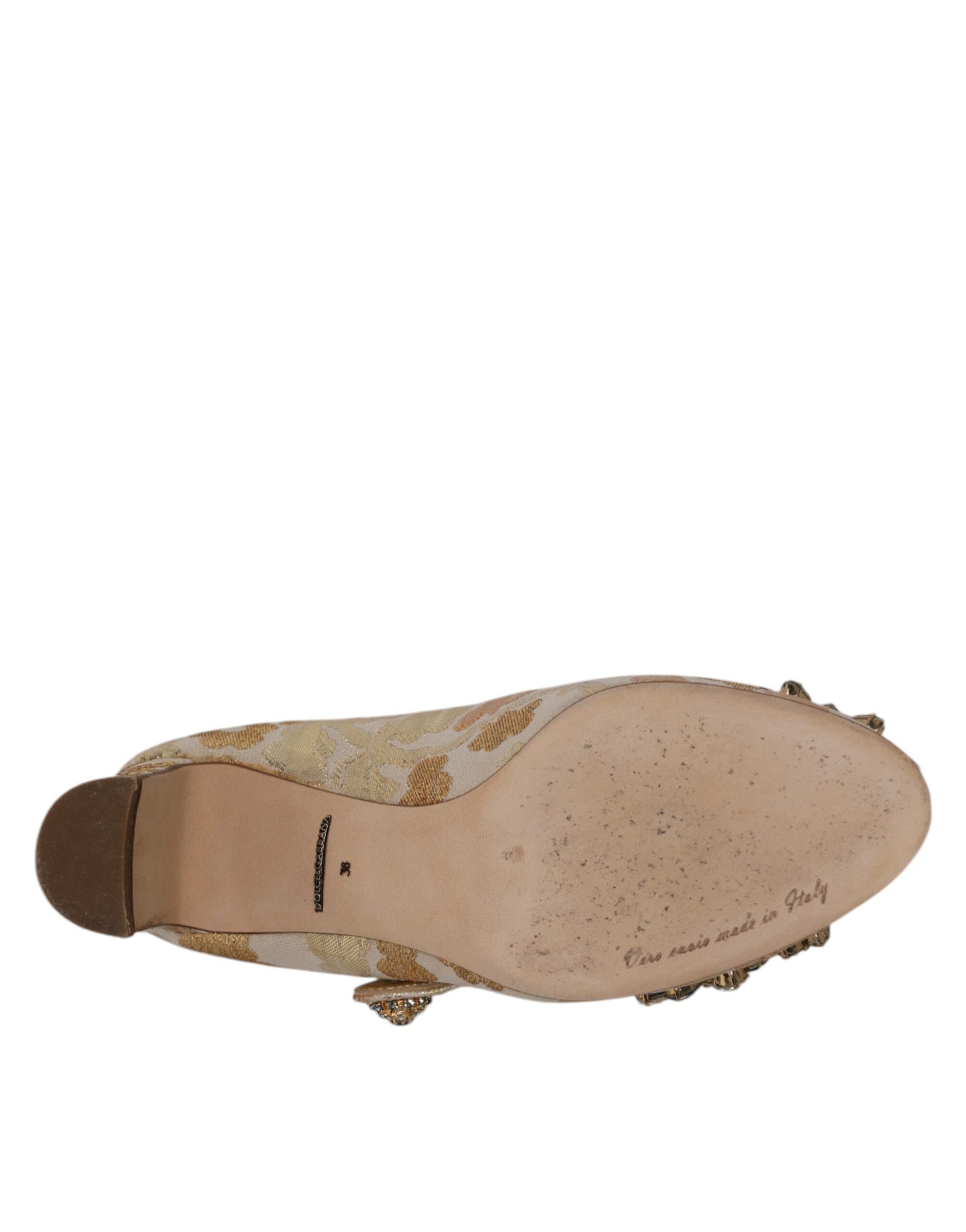 Dolce & Gabbana Gold Jacquard Kristall Mary Janes Pumps Schuhe