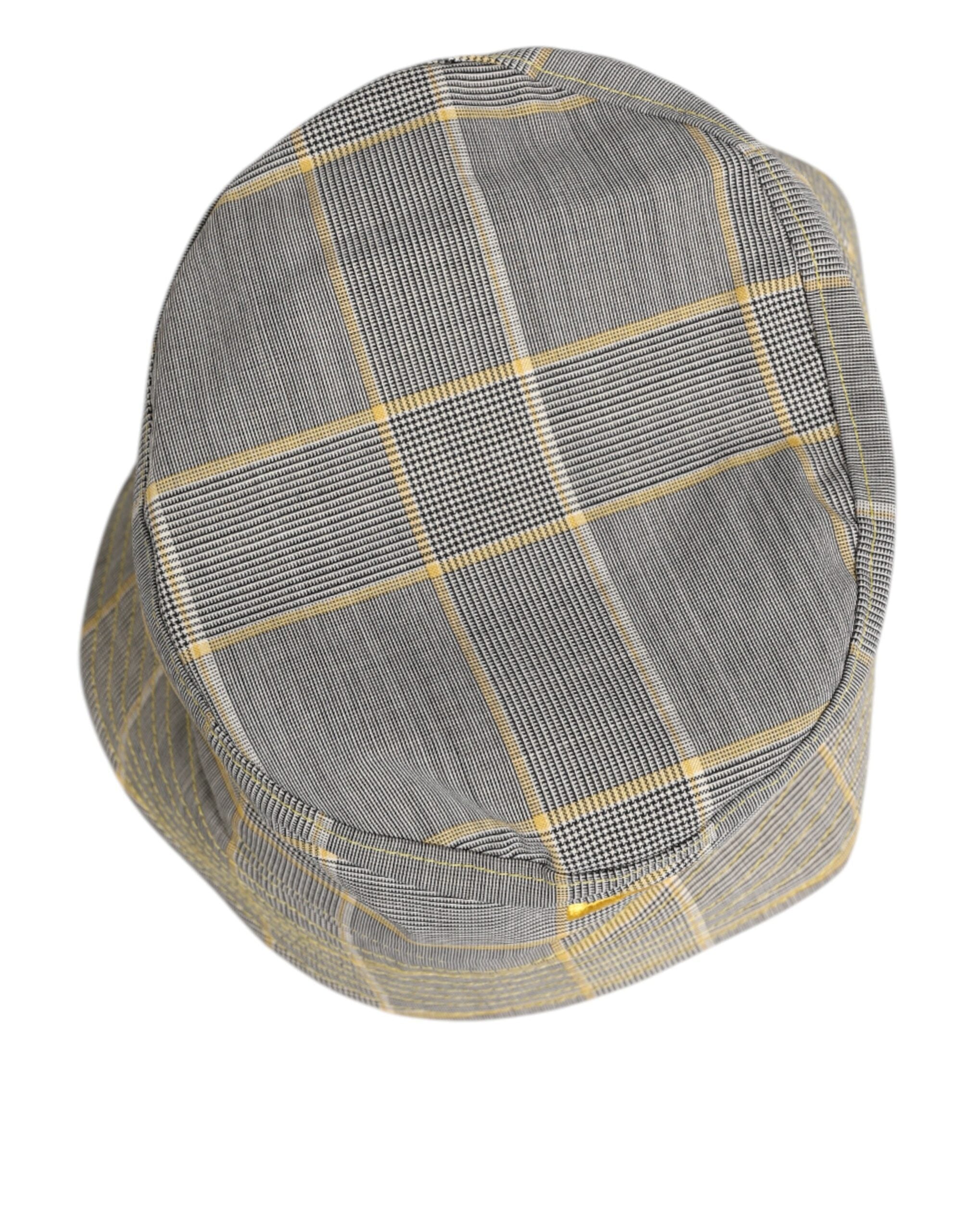 Dolce & Gabbana Grau Gelb Wolle Blend Plaid Bucket Cap Männer Hut