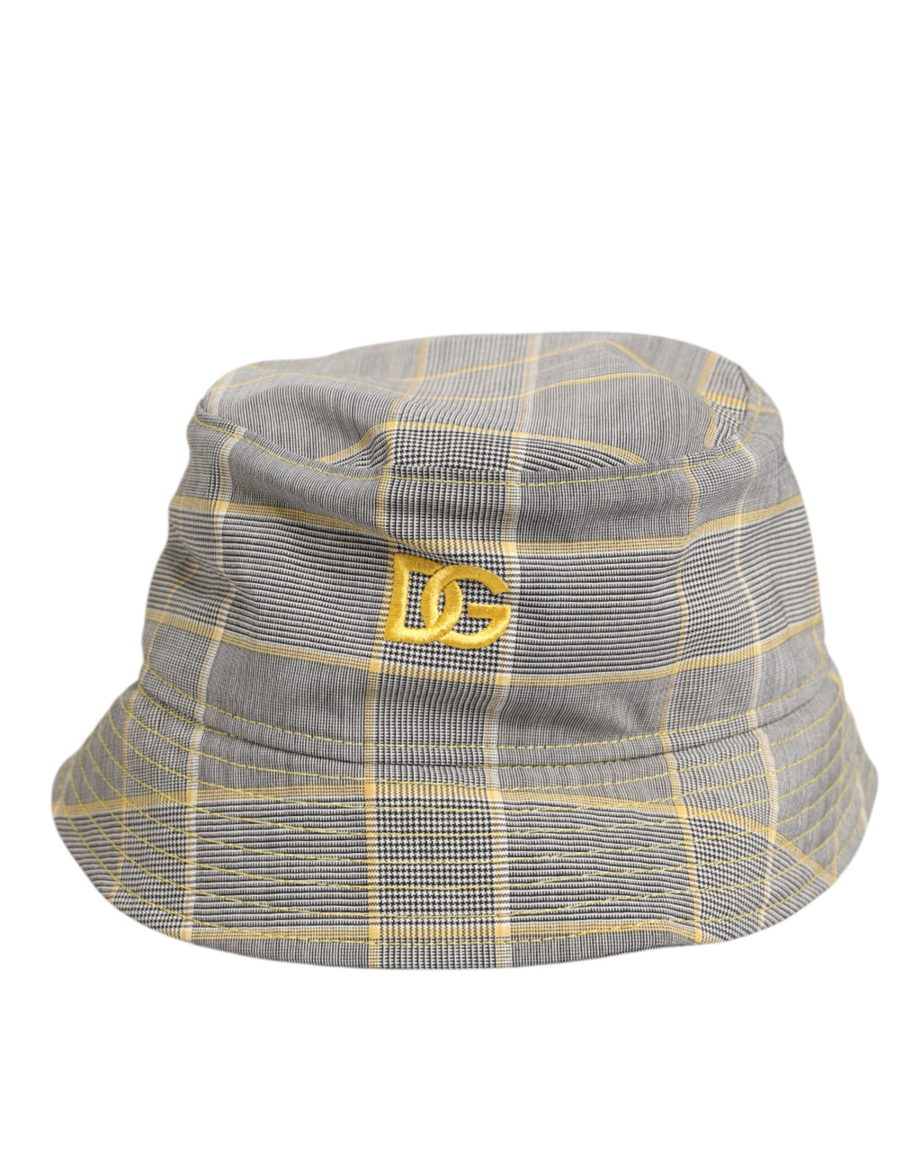 Dolce & Gabbana Grau Gelb Wolle Blend Plaid Bucket Cap Männer Hut