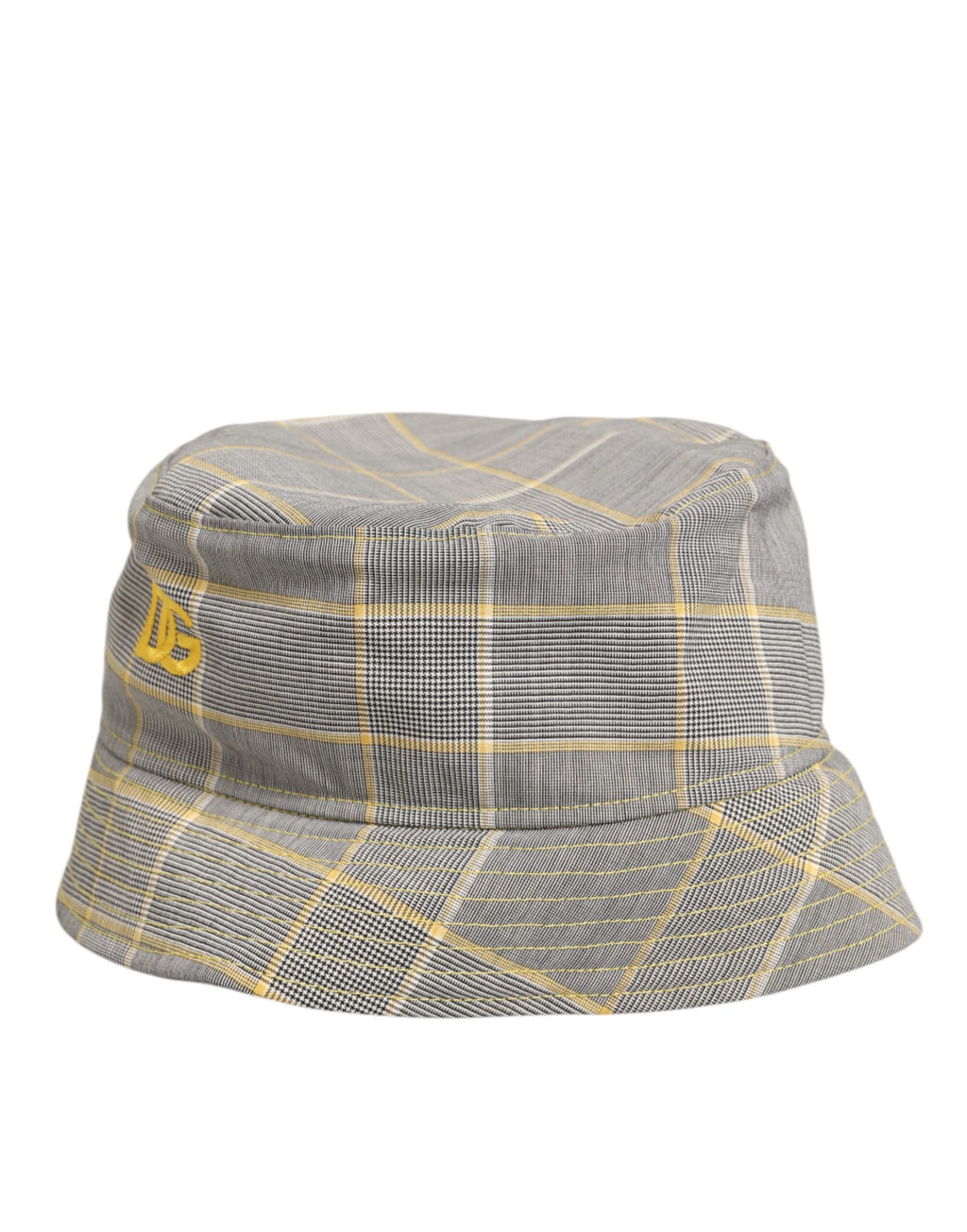 Dolce & Gabbana Grau Gelb Wolle Blend Plaid Bucket Cap Männer Hut