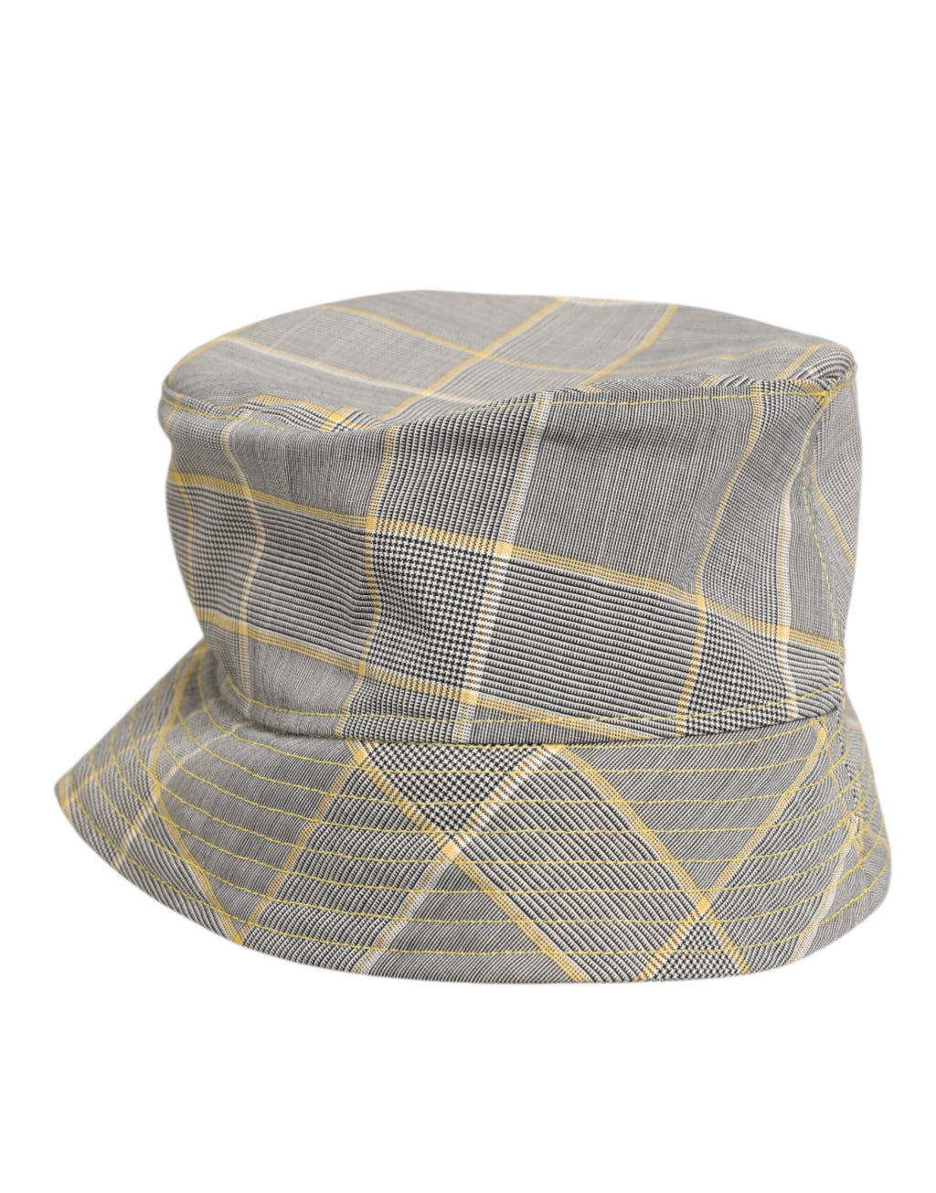 Dolce & Gabbana Grau Gelb Wolle Blend Plaid Bucket Cap Männer Hut