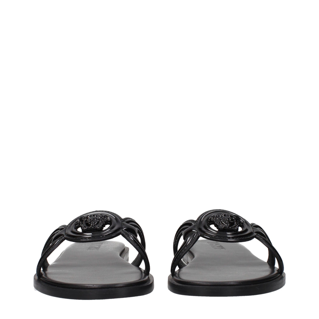 Versace Schwarze Lederpantoffeln Sandalen