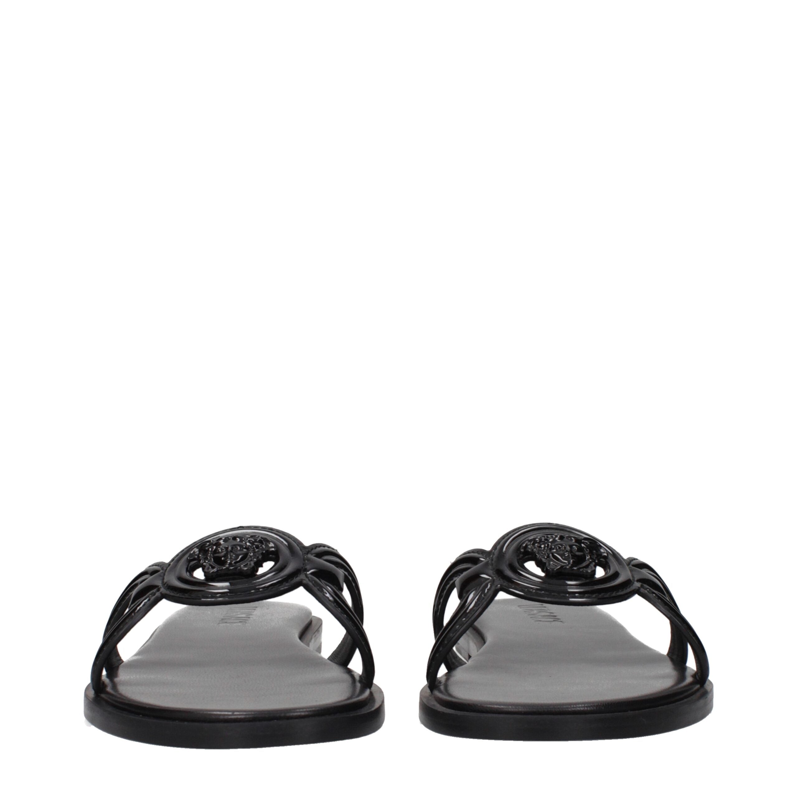 Versace Schwarze Lederpantoffeln Sandalen