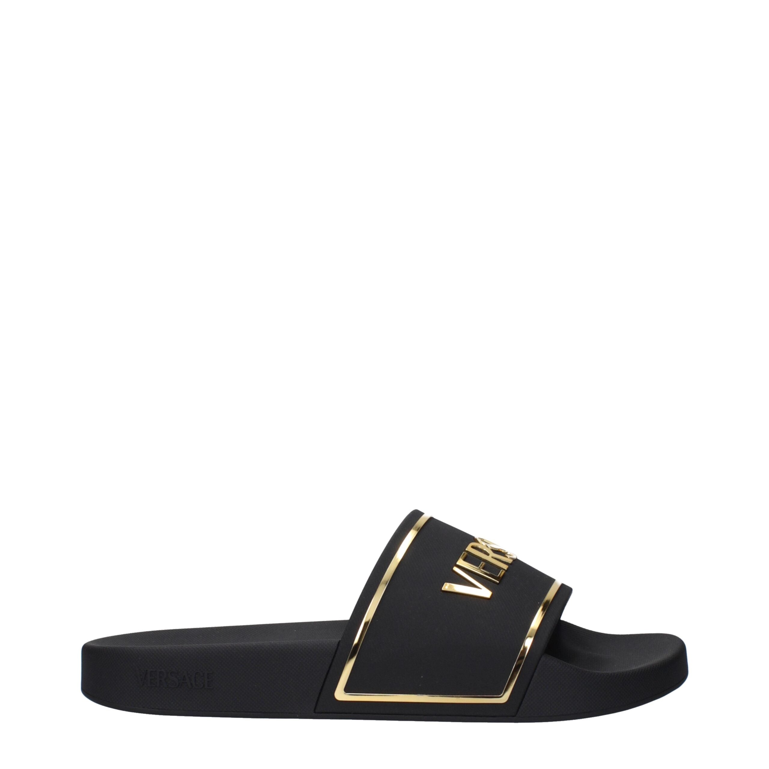 Versace Schwarz Baumwolle Hausschuhe Sandalen