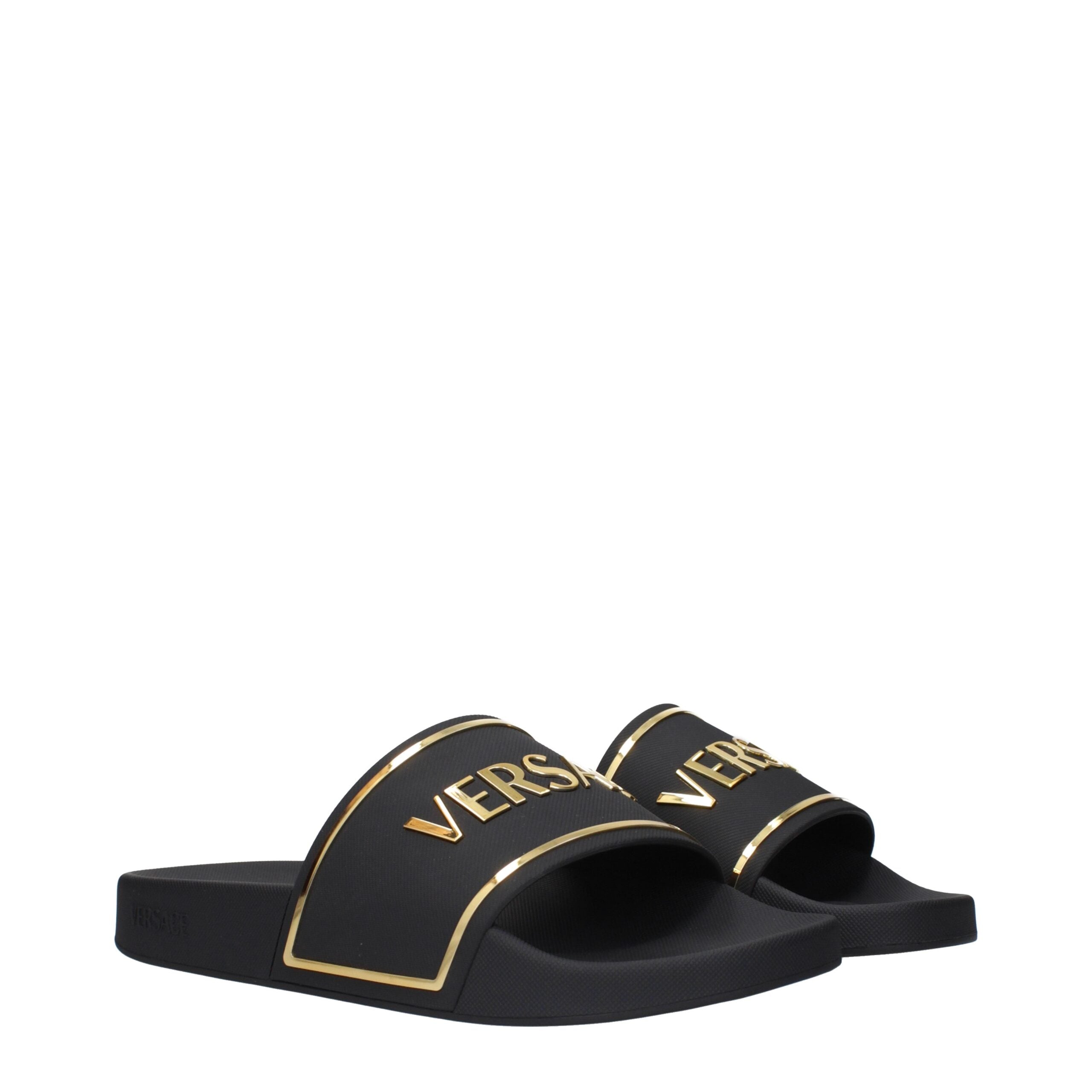 Versace Schwarz Baumwolle Hausschuhe Sandalen