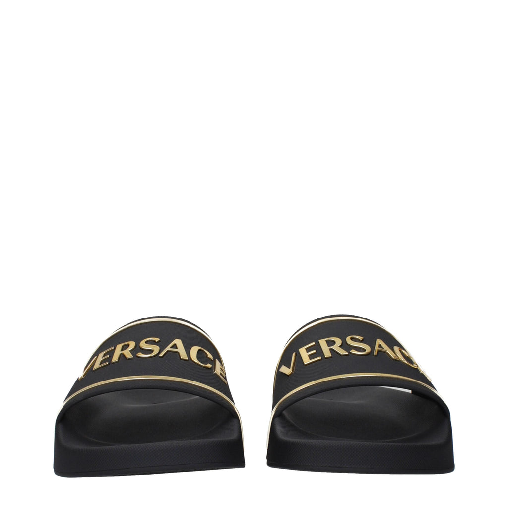 Versace Schwarz Baumwolle Hausschuhe Sandalen