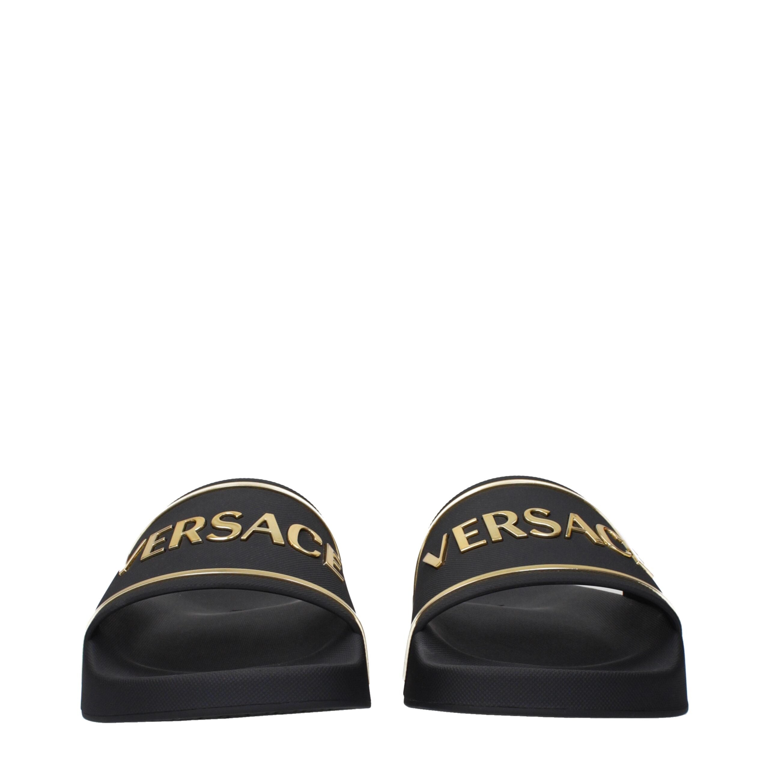 Versace Schwarz Baumwolle Hausschuhe Sandalen