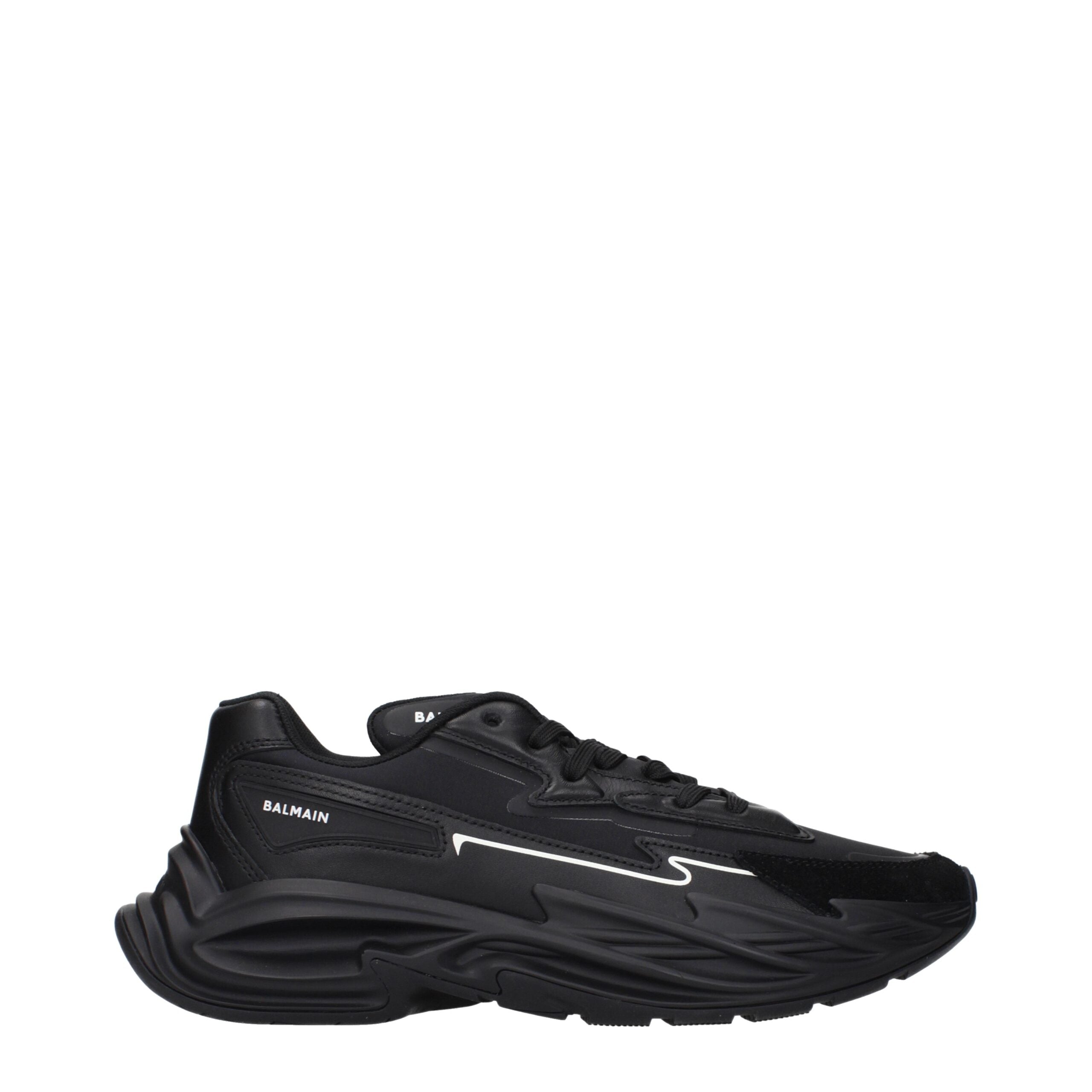 Balmain Schwarzes Leder Sportliche Turnschuhe