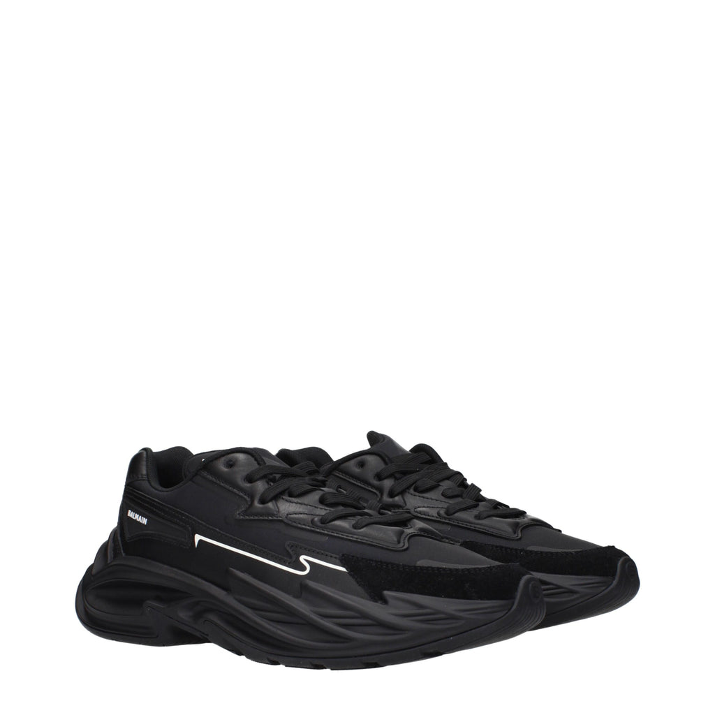 Balmain Schwarzes Leder Sportliche Turnschuhe