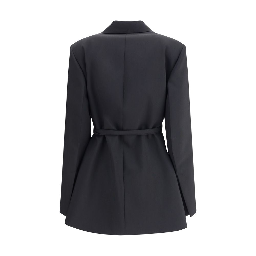 Max Mara Schwarze, lange Jacke aus Wolle mit Fleecefutter