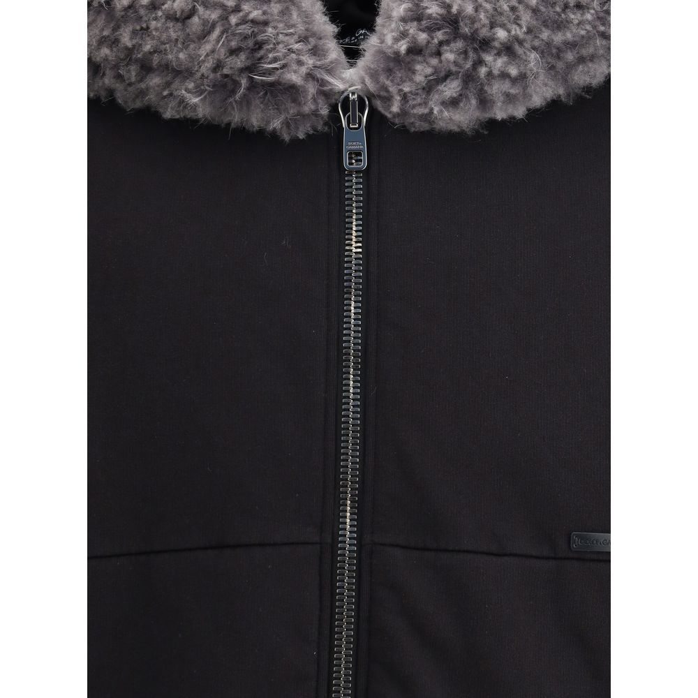 Dolce & Gabbana Kapuzen-Sweatshirt mit breiter, pelzbesetzter Kapuze