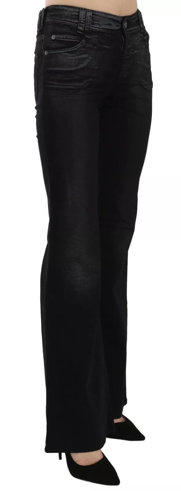 John Galliano Schwarze gewaschene Jeans mit hoher Taille ausgestelltem Denim Freizeithose