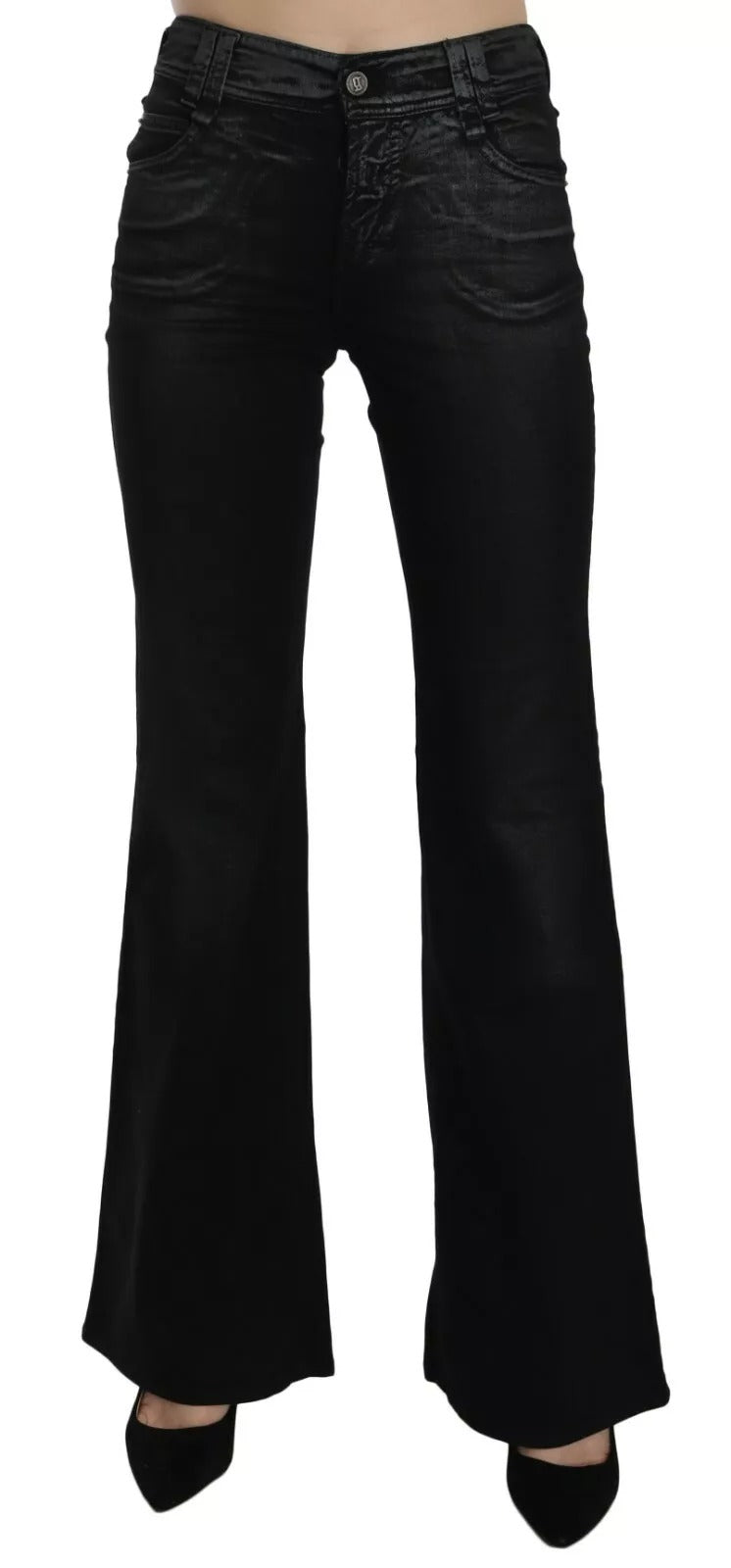 John Galliano Schwarze gewaschene Jeans mit hoher Taille ausgestelltem Denim Freizeithose