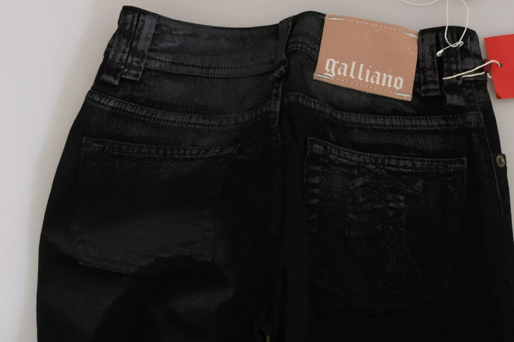 John Galliano Schwarze gewaschene Jeans mit hoher Taille ausgestelltem Denim Freizeithose
