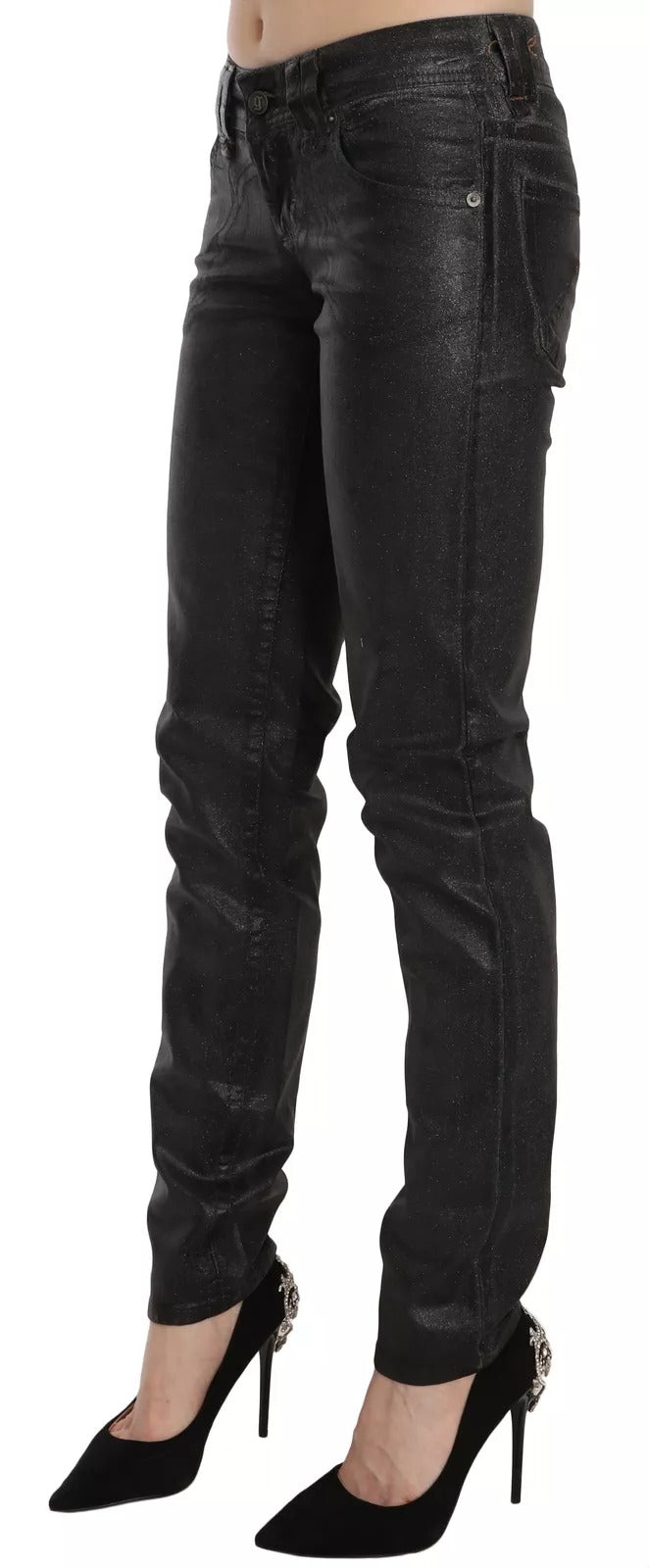 John Galliano Schwarze gewaschene Denim-Hose mit niedriger Taille und normalem Bein
