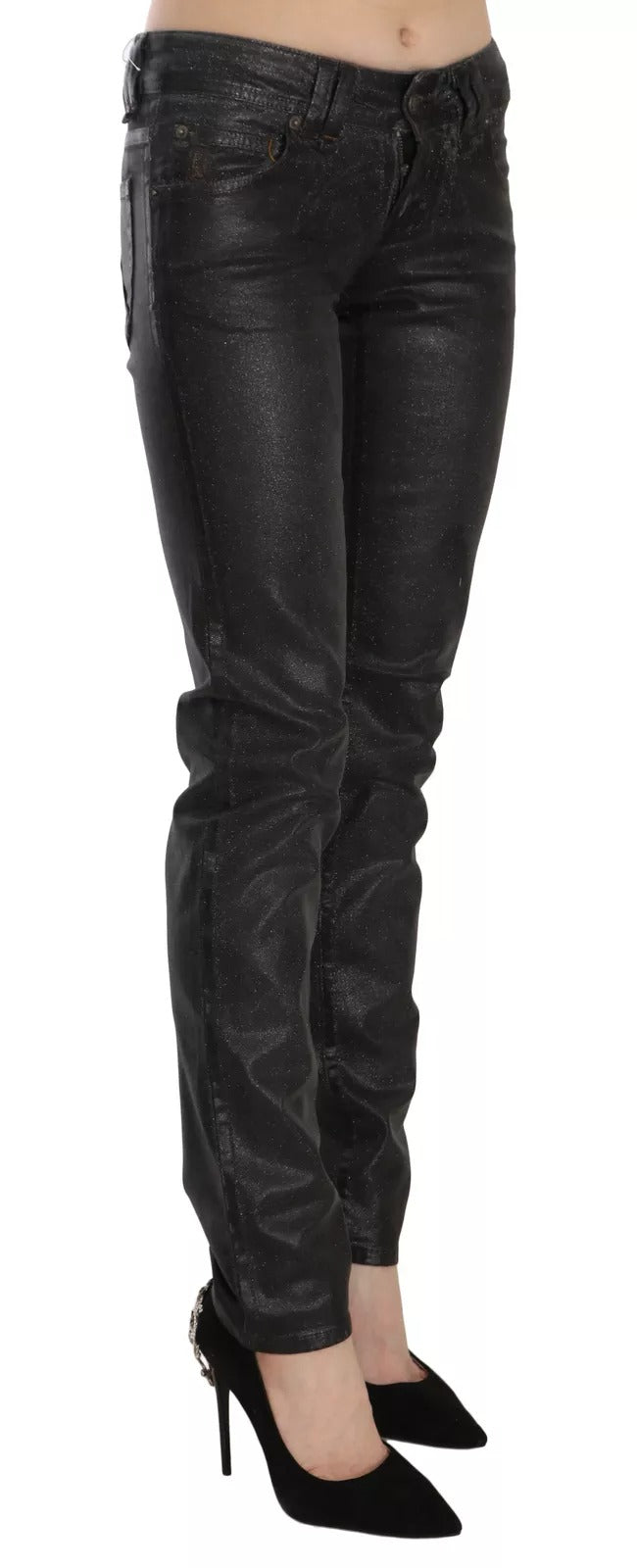 John Galliano Schwarze gewaschene Denim-Hose mit niedriger Taille und normalem Bein