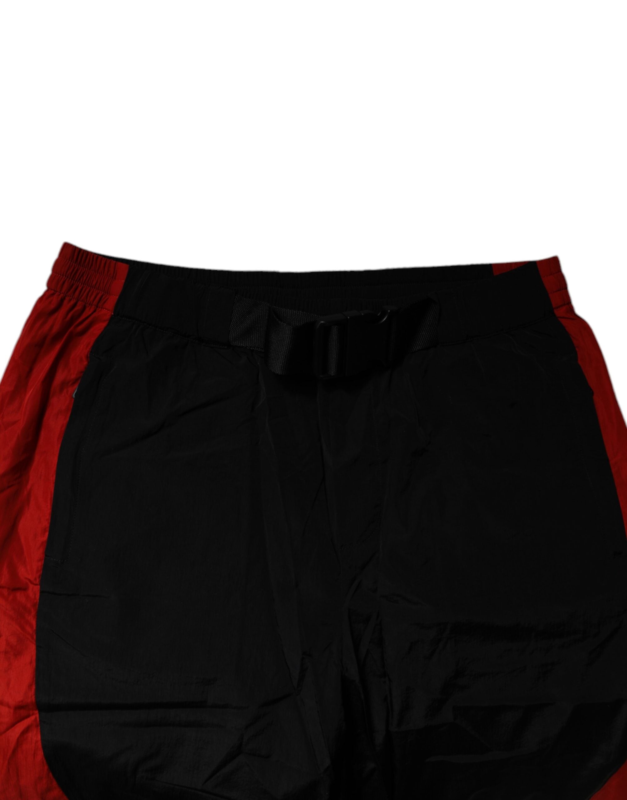 Dolce & Gabbana Schwarz-Rot Leopard Print Nylon Jogger Hose