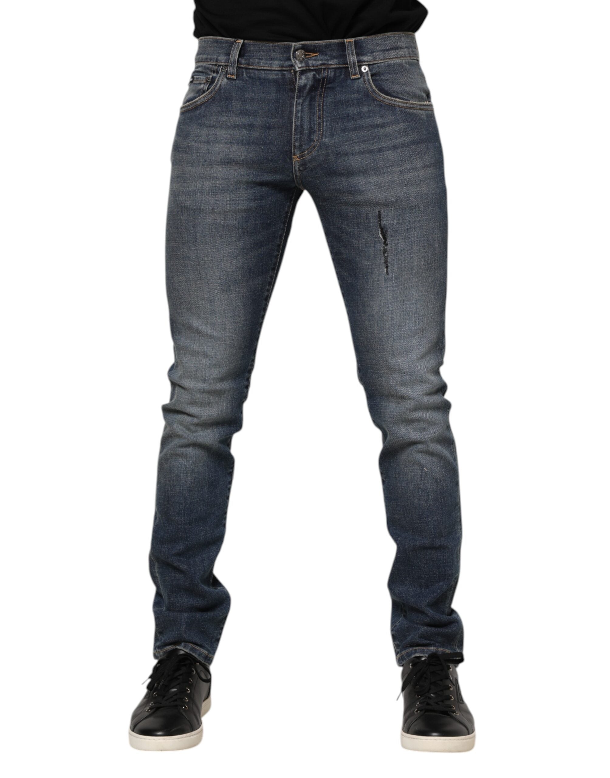 Dolce & Gabbana Blau gewaschene Baumwolle Skinny Herren Denim Jeans