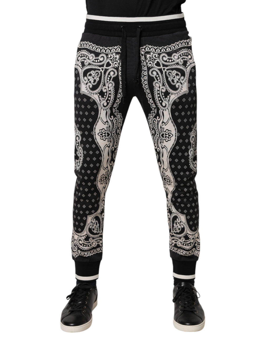 Dolce & Gabbana Schwarze Baumwoll-Bandana-Jogger-Sweatpants-Hose
