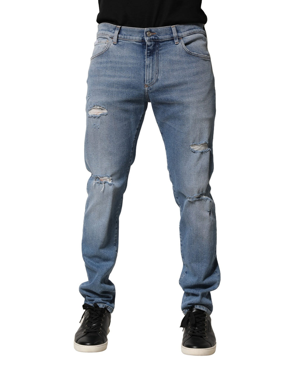 Dolce & Gabbana Blaue Distressed Cotton Slim Herren Denim Jeans