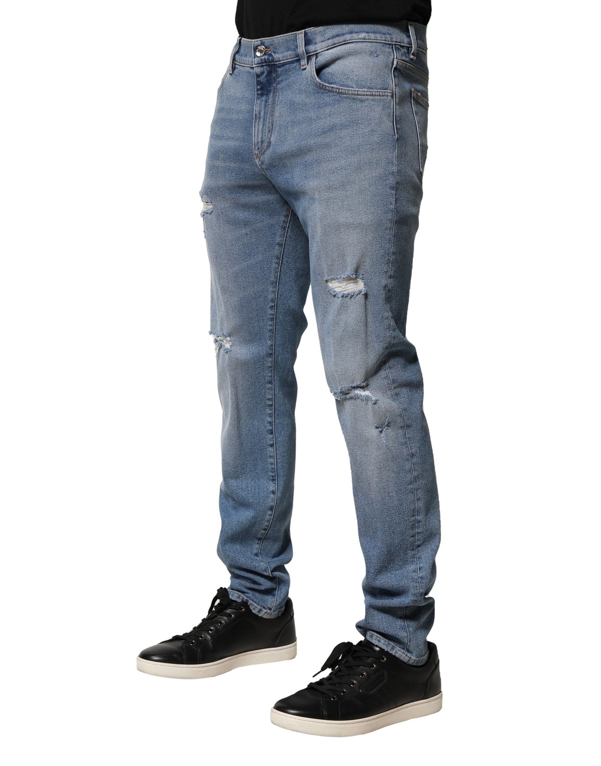 Dolce & Gabbana Blaue Distressed Cotton Slim Herren Denim Jeans