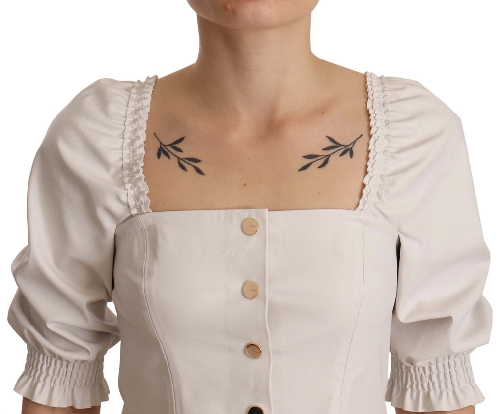 PINKO Weiße Bluse mit quadratischem Ausschnitt und Knopfleiste