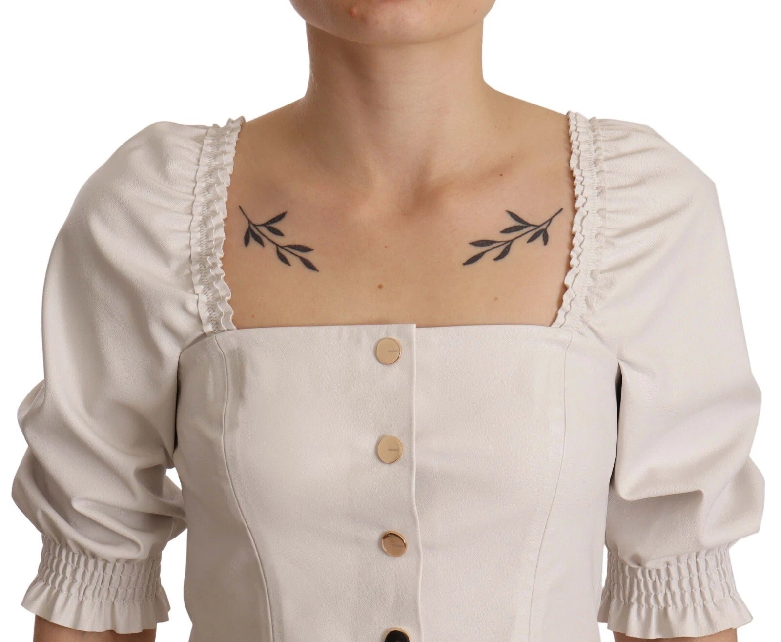 PINKO Weiße Bluse mit quadratischem Ausschnitt und Knopfleiste