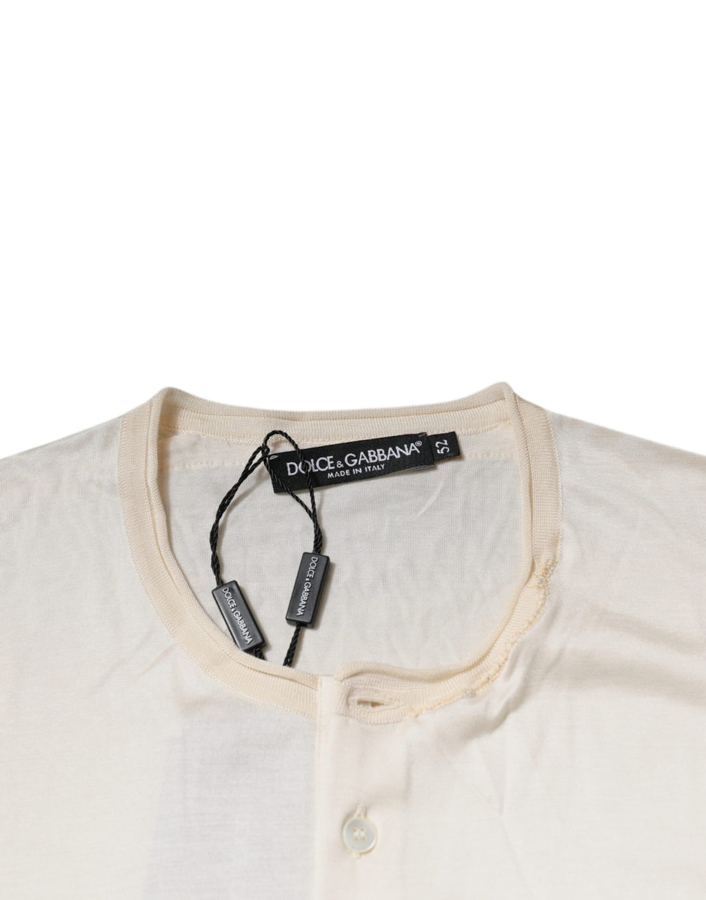Dolce & Gabbana Off White Silk Henley T-Shirt mit kurzen Ärmeln