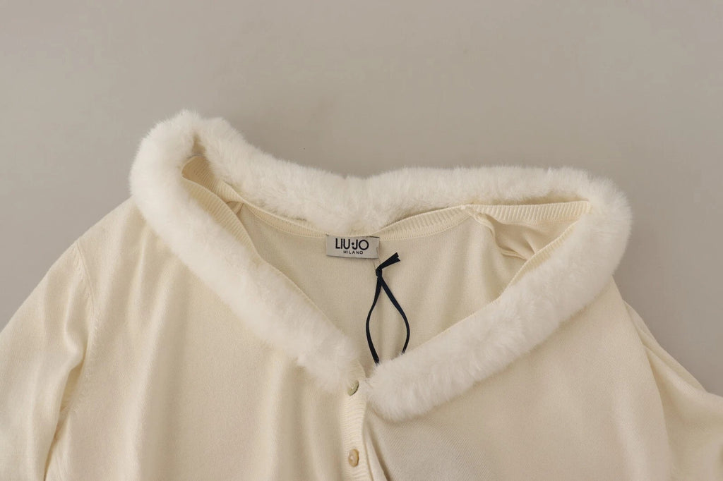 Liu Jo Weiße Viskose Bluse mit langen Ärmeln und Fell-Shearling