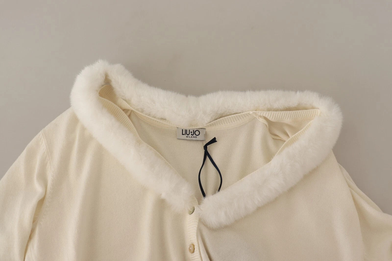 Liu Jo Weiße Viskose Bluse mit langen Ärmeln und Fell-Shearling