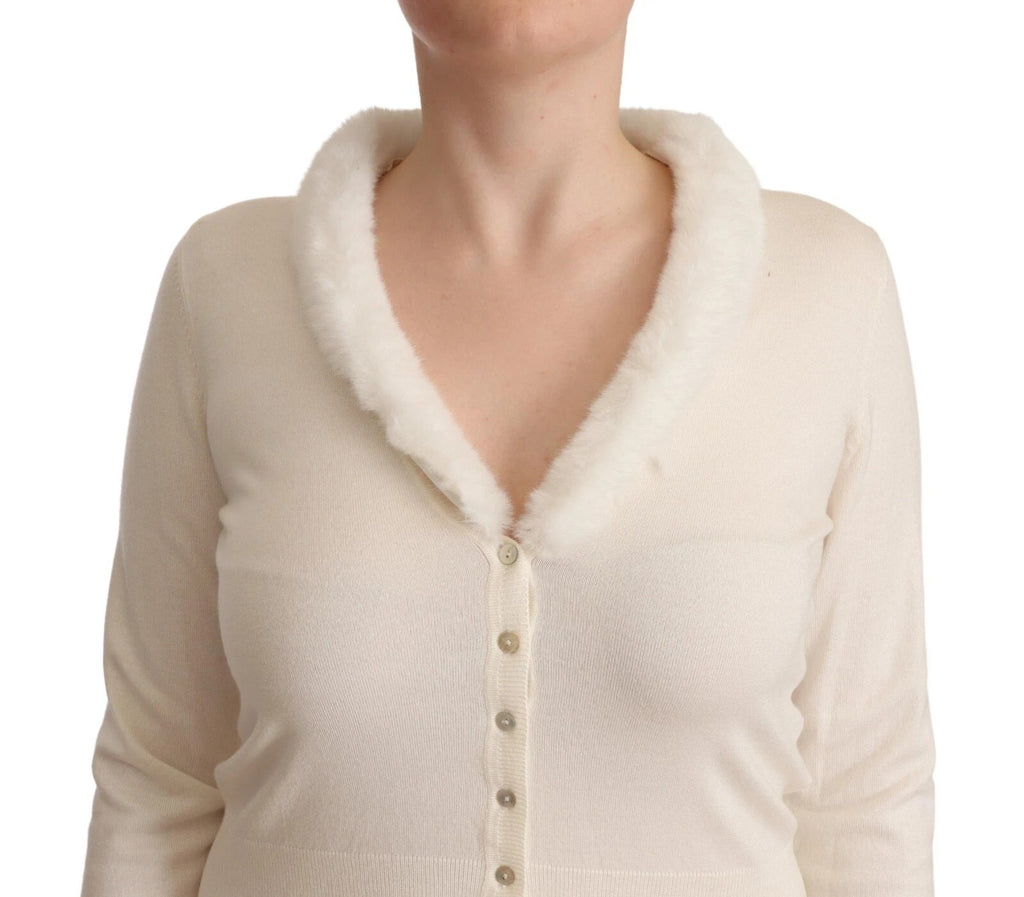 Liu Jo Weiße Viskose Bluse mit langen Ärmeln und Fell-Shearling