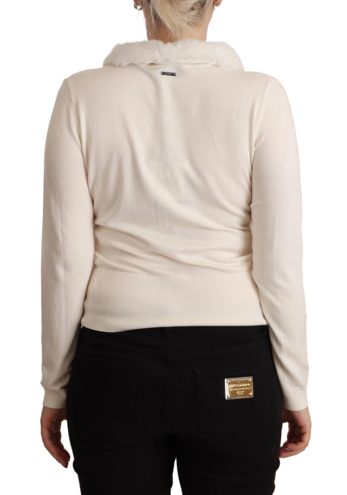 Liu Jo Weiße Viskose Bluse mit langen Ärmeln und Fell-Shearling