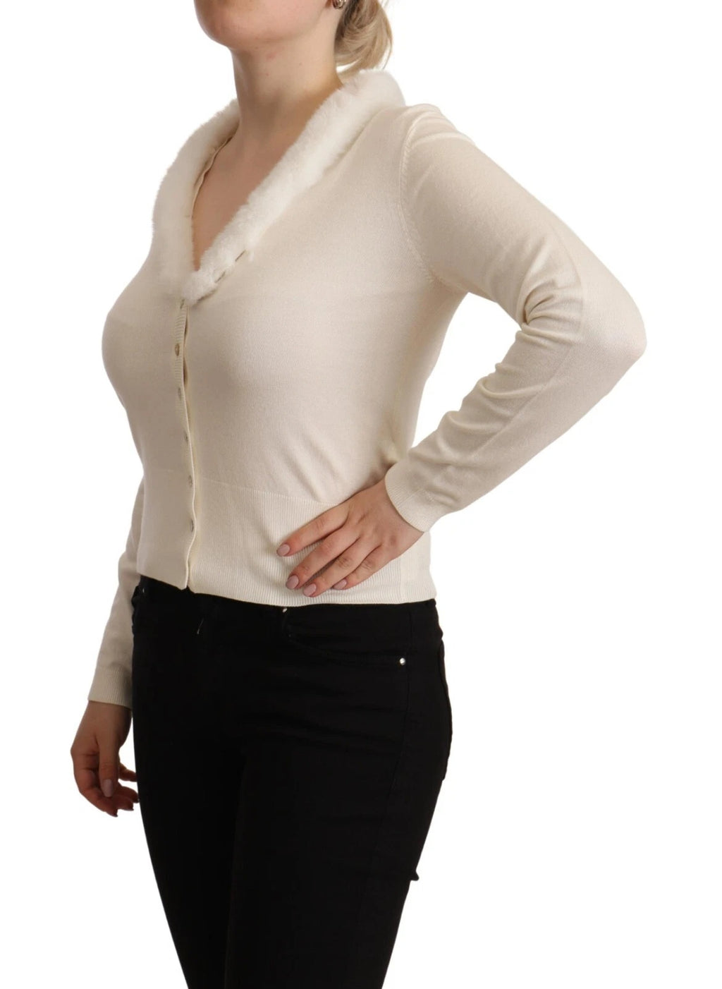 Liu Jo Weiße Viskose Bluse mit langen Ärmeln und Fell-Shearling