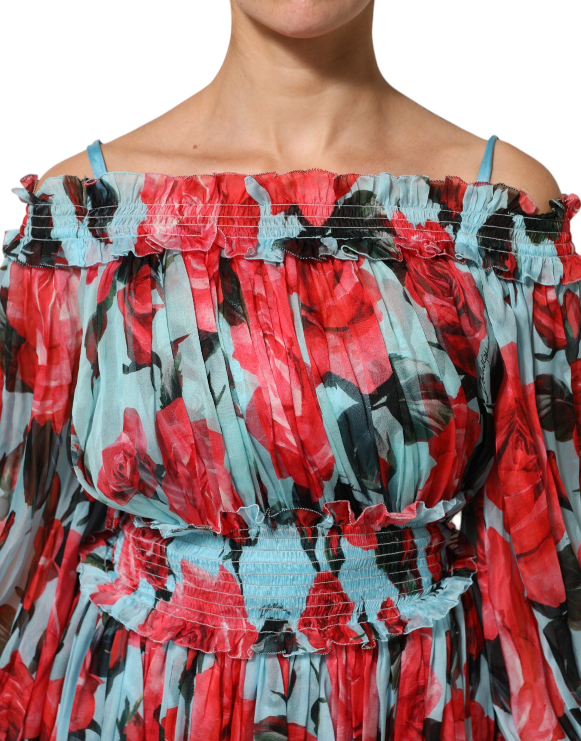 Dolce & Gabbana Multicolor Romantisches Florales Seiden Chiffon Kleid