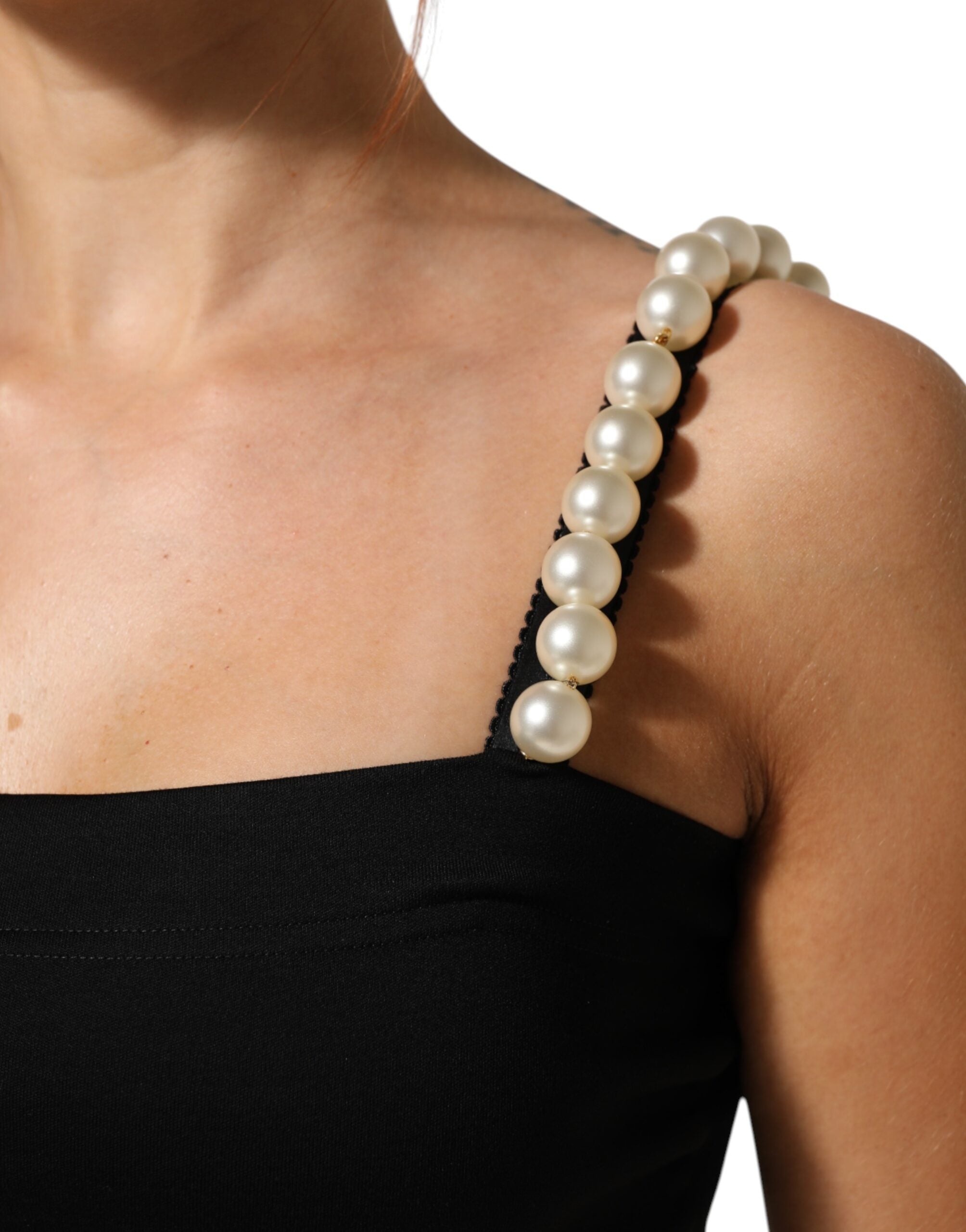 Dolce & Gabbana Schwarzes Etuikleid aus Baumwolle mit Kunstperlen