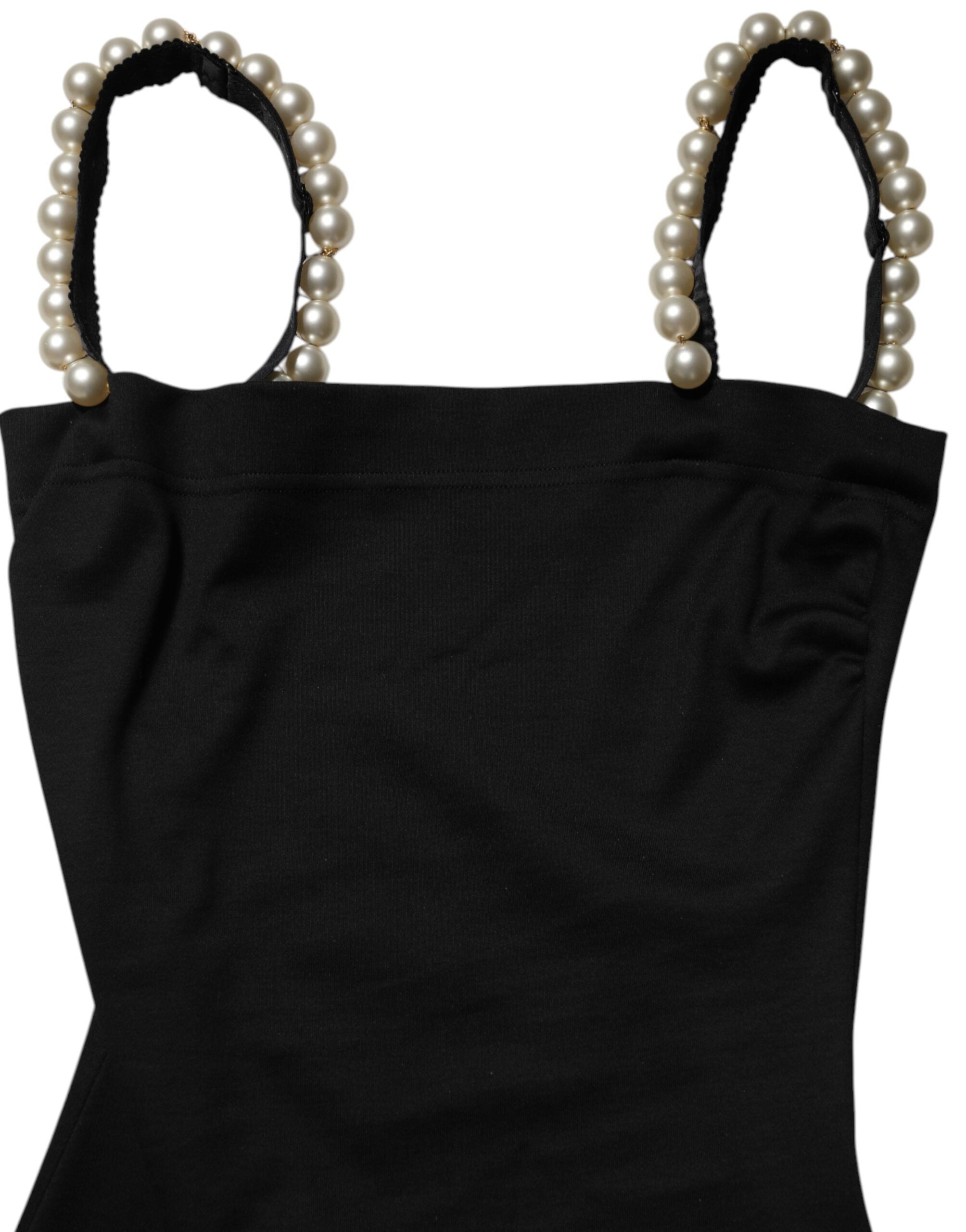 Dolce & Gabbana Schwarzes Etuikleid aus Baumwolle mit Kunstperlen