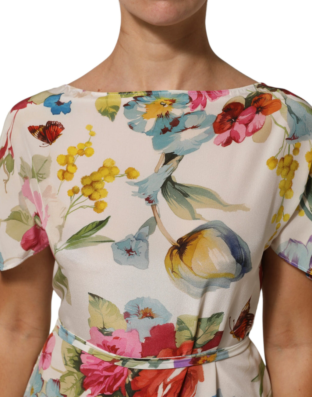 Dolce & Gabbana Zijden Avondjurk met Witte Bloemprint