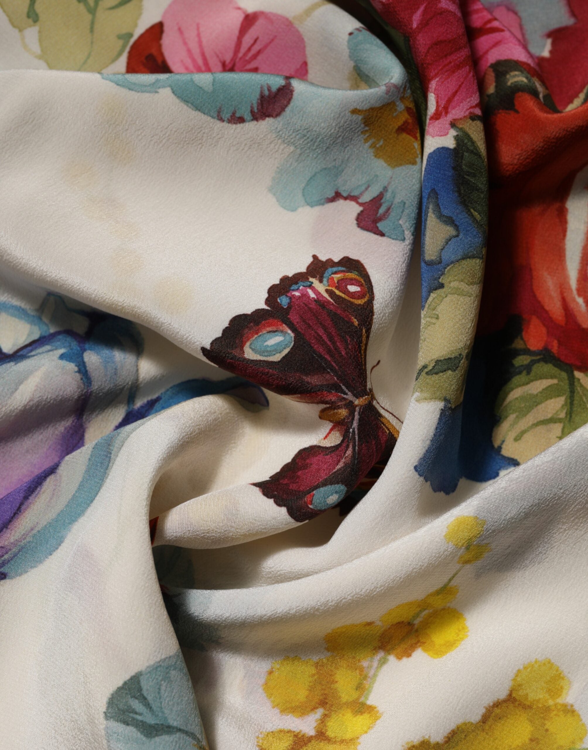 Dolce & Gabbana Weißes Seidenmantelkleid mit Blumenmuster und langem Kleid