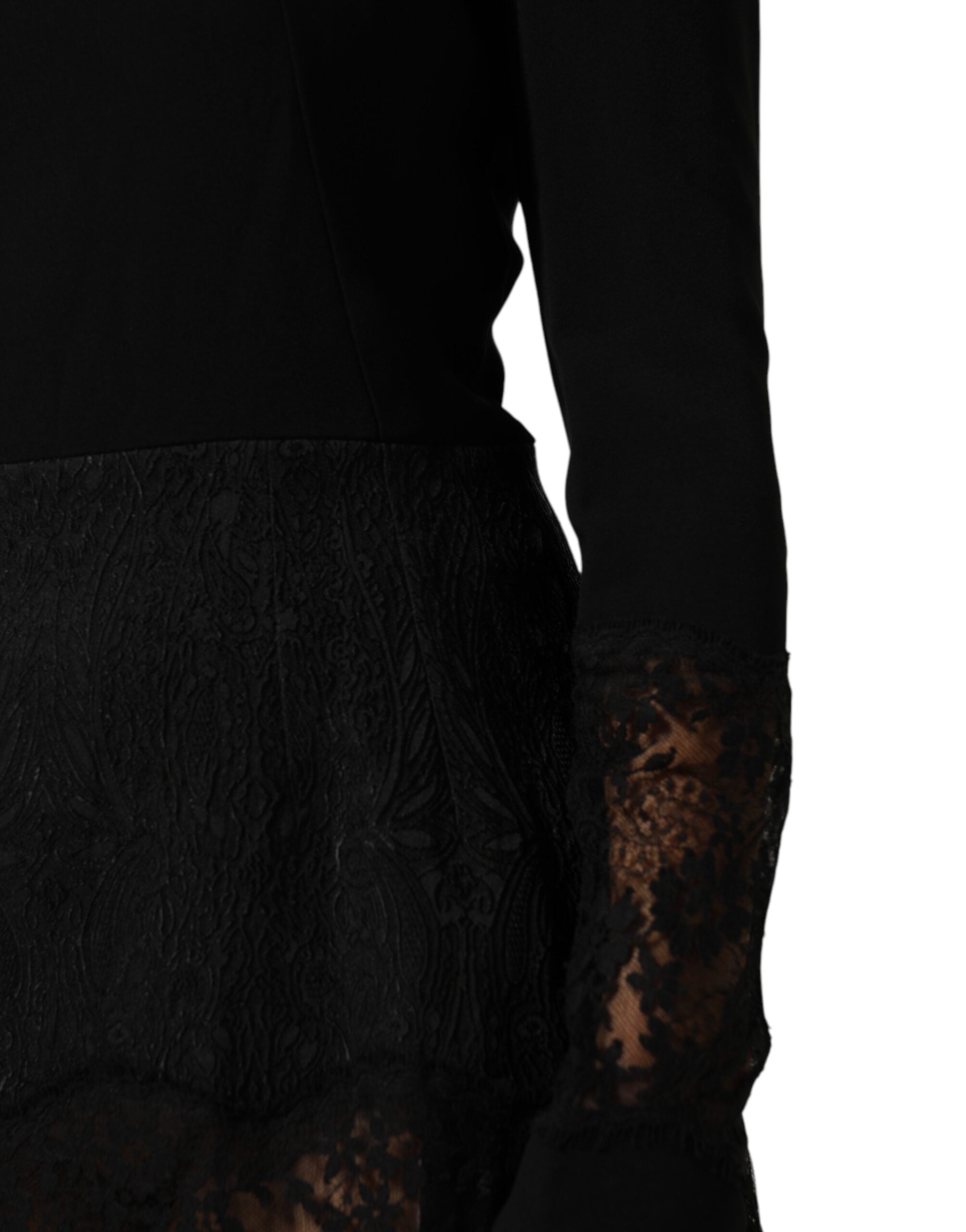 Dolce & Gabbana Schwarzes geblümtes Kleid mit Spitzenbesatz in A-Linie