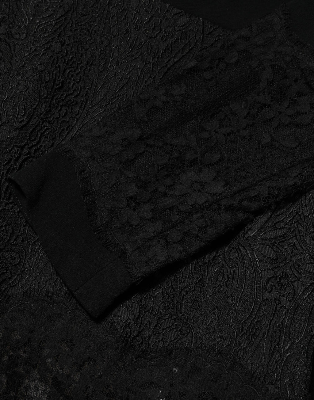 Dolce & Gabbana Schwarzes geblümtes Kleid mit Spitzenbesatz in A-Linie