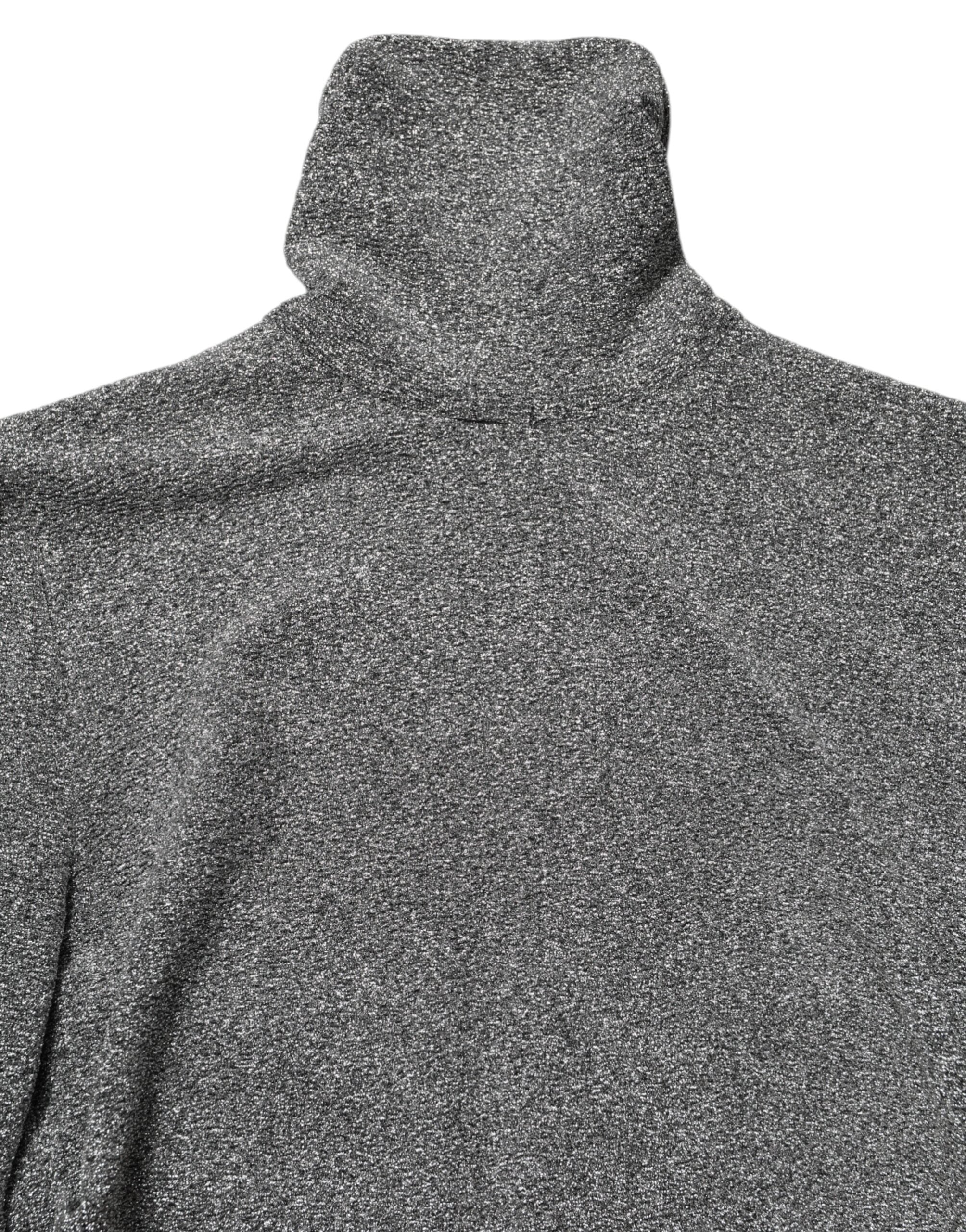 Dolce & Gabbana Graues Nylon Bodycon Etuikleid mit langen Ärmeln