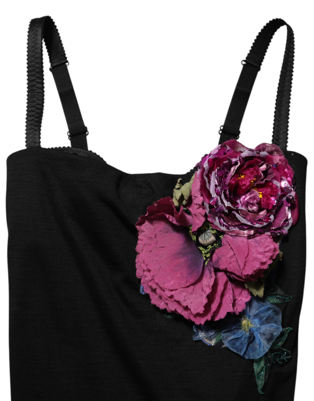 Dolce & Gabbana Schwarzes Blumenapplikationen Bodycon Etuikleid
