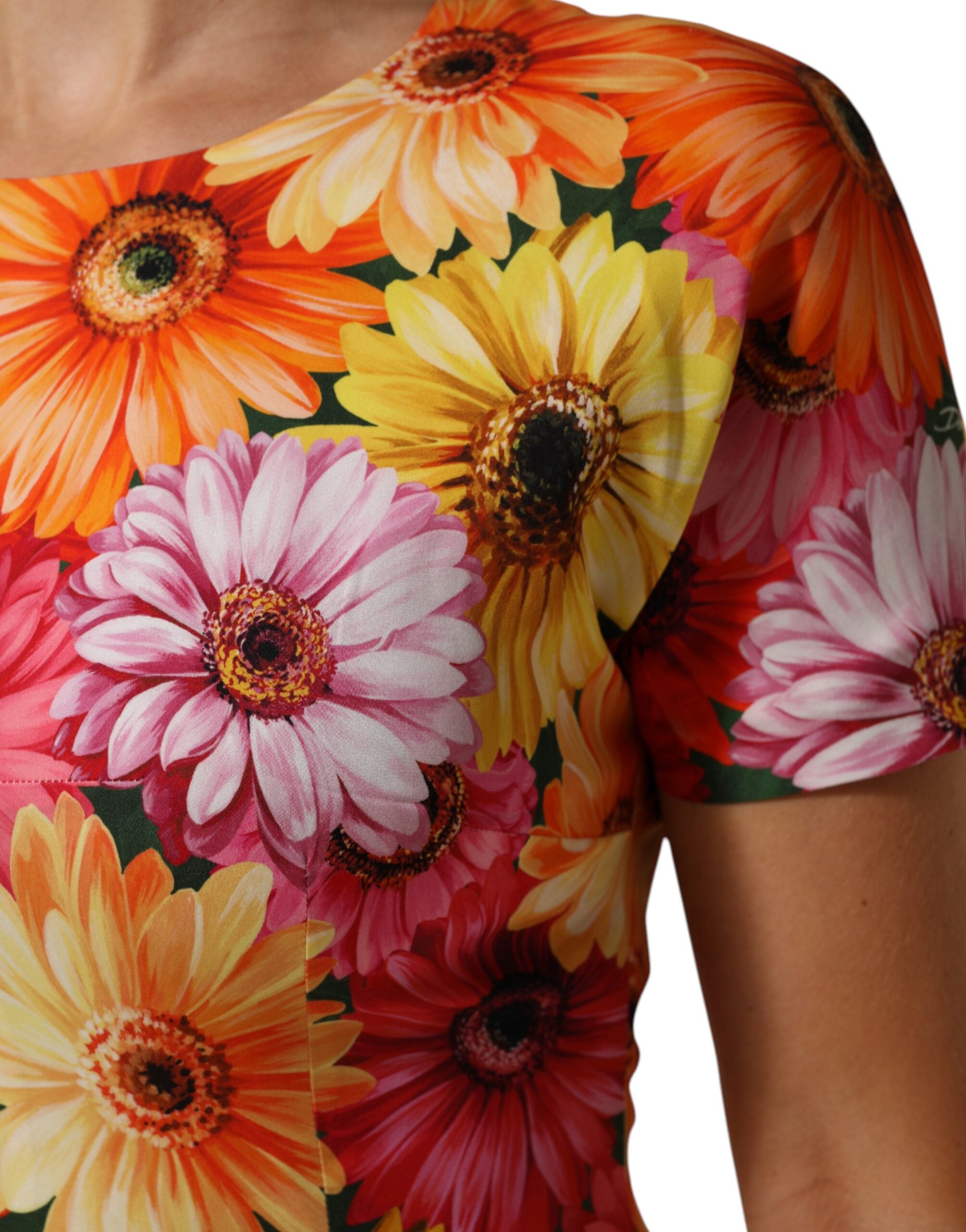 Dolce & Gabbana Multicolor Seiden-Midikleid mit Blumendruck