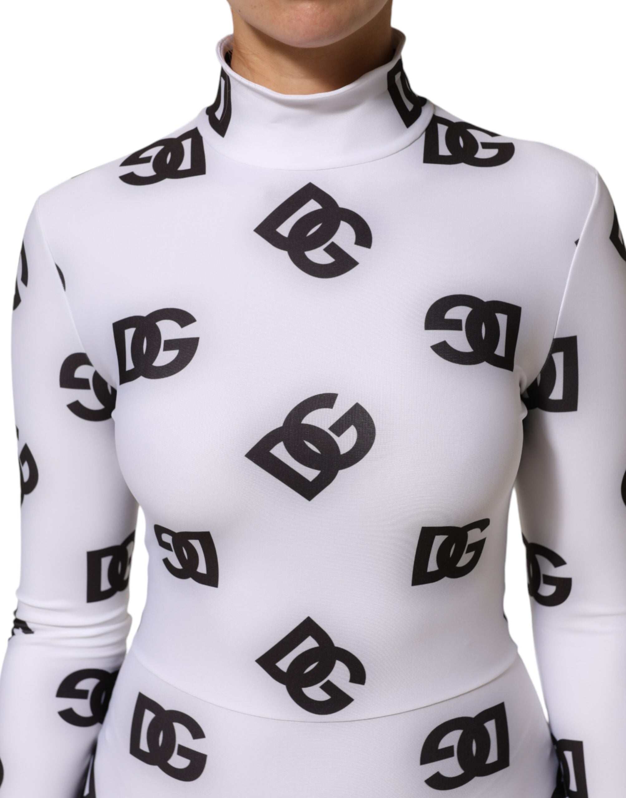 Dolce & Gabbana Schwarz Weiß Logo Monogramm Lange Ärmel Jumpsuit Kleid