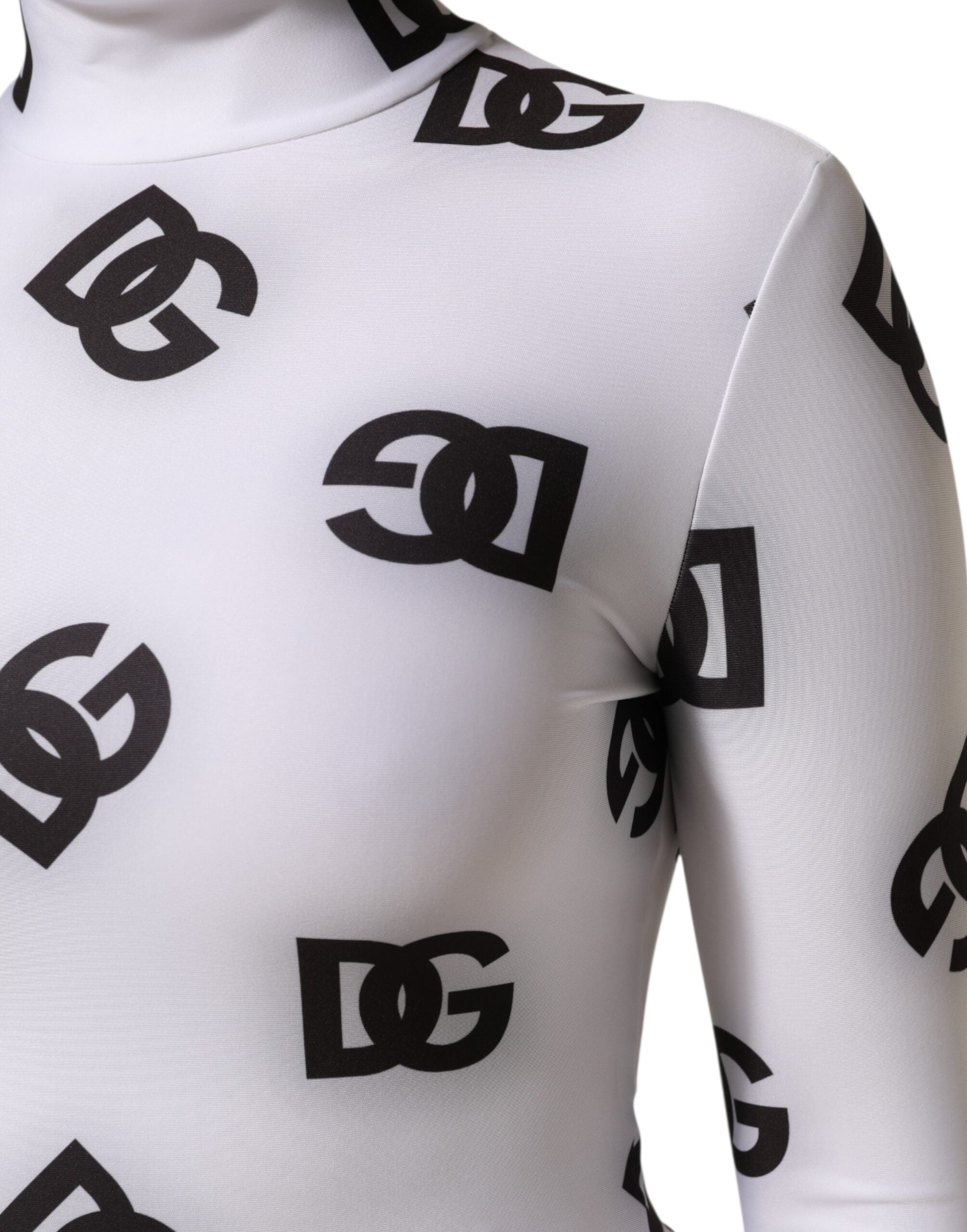 Dolce & Gabbana Schwarz Weiß Logo Monogramm Lange Ärmel Jumpsuit Kleid