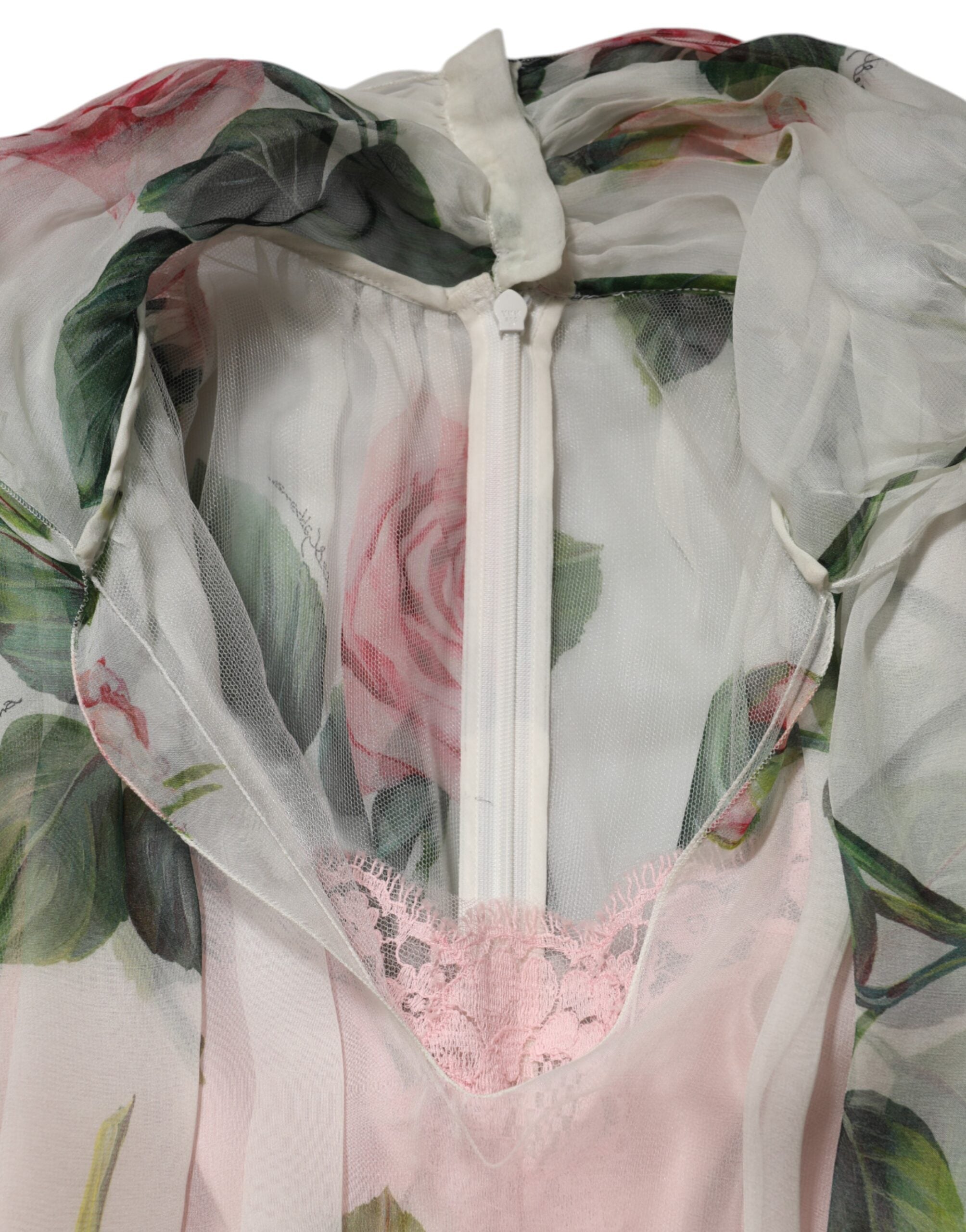 Dolce & Gabbana Weißes Midikleid aus Seide mit Blumendruck und Plissee