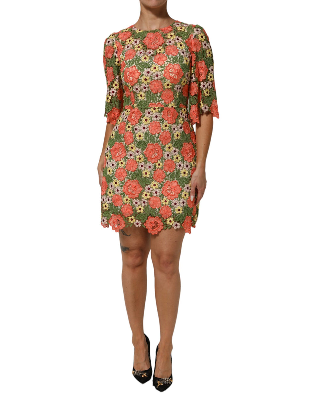 Dolce & Gabbana Meerkleurige Geborduurde A-lijn Mini-jurk met Bloemen