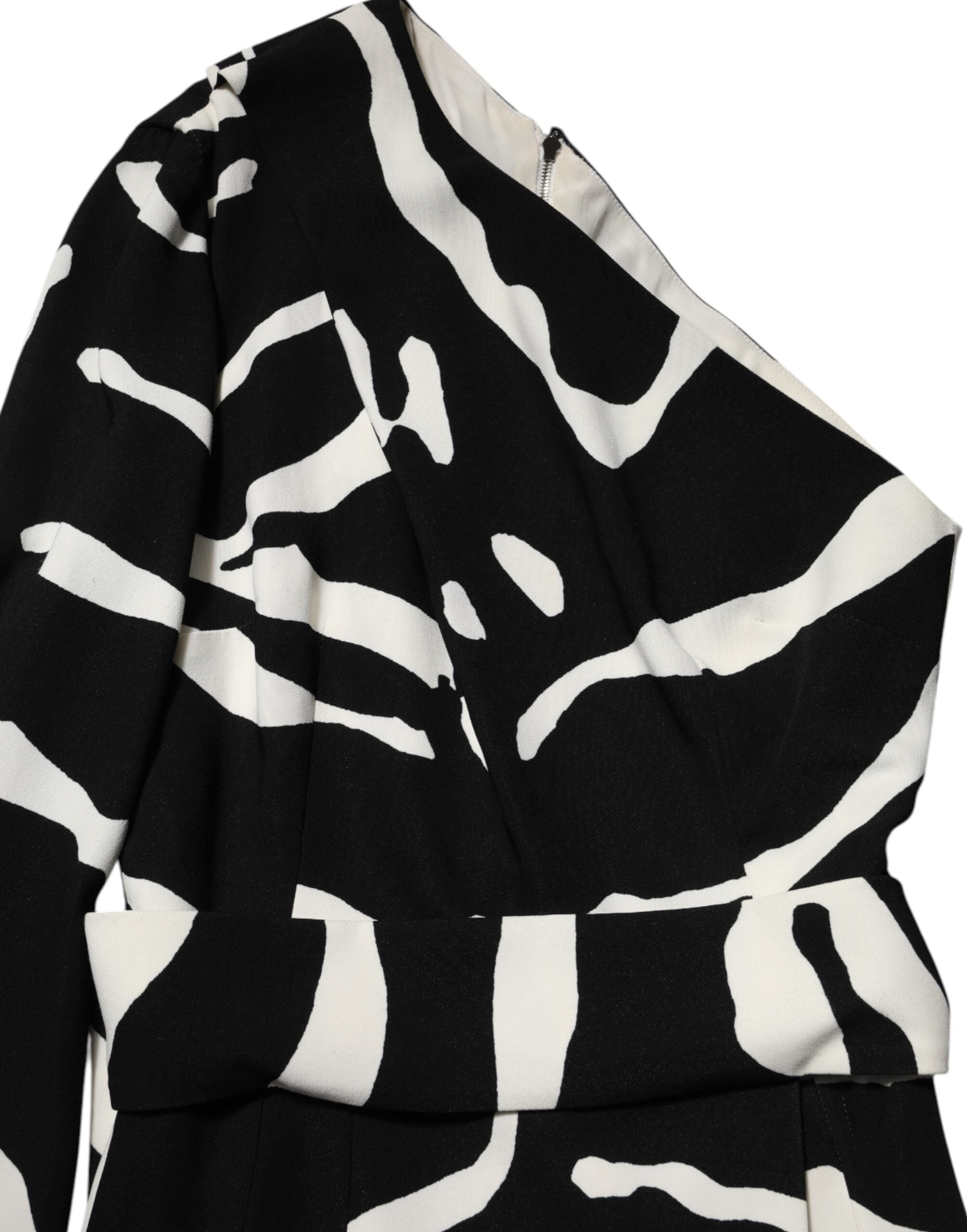 Dolce & Gabbana Schwarzes weißes One-Shoulder-Minikleid mit hohem Schlitz