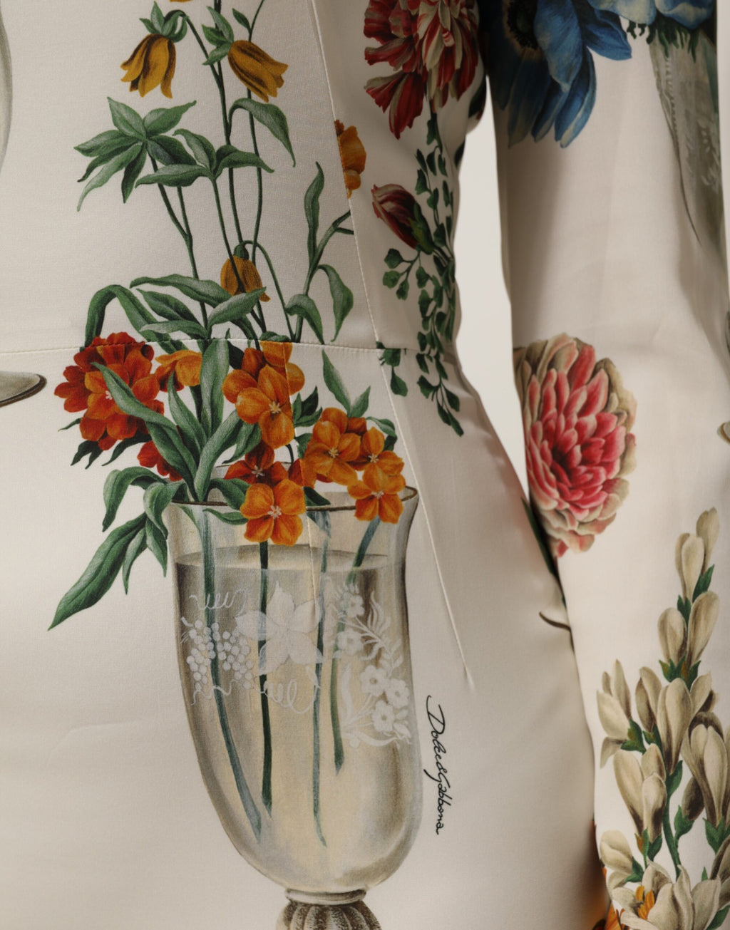 Dolce & Gabbana Weißes Blumenvasen-Seidenmantel-Midikleid