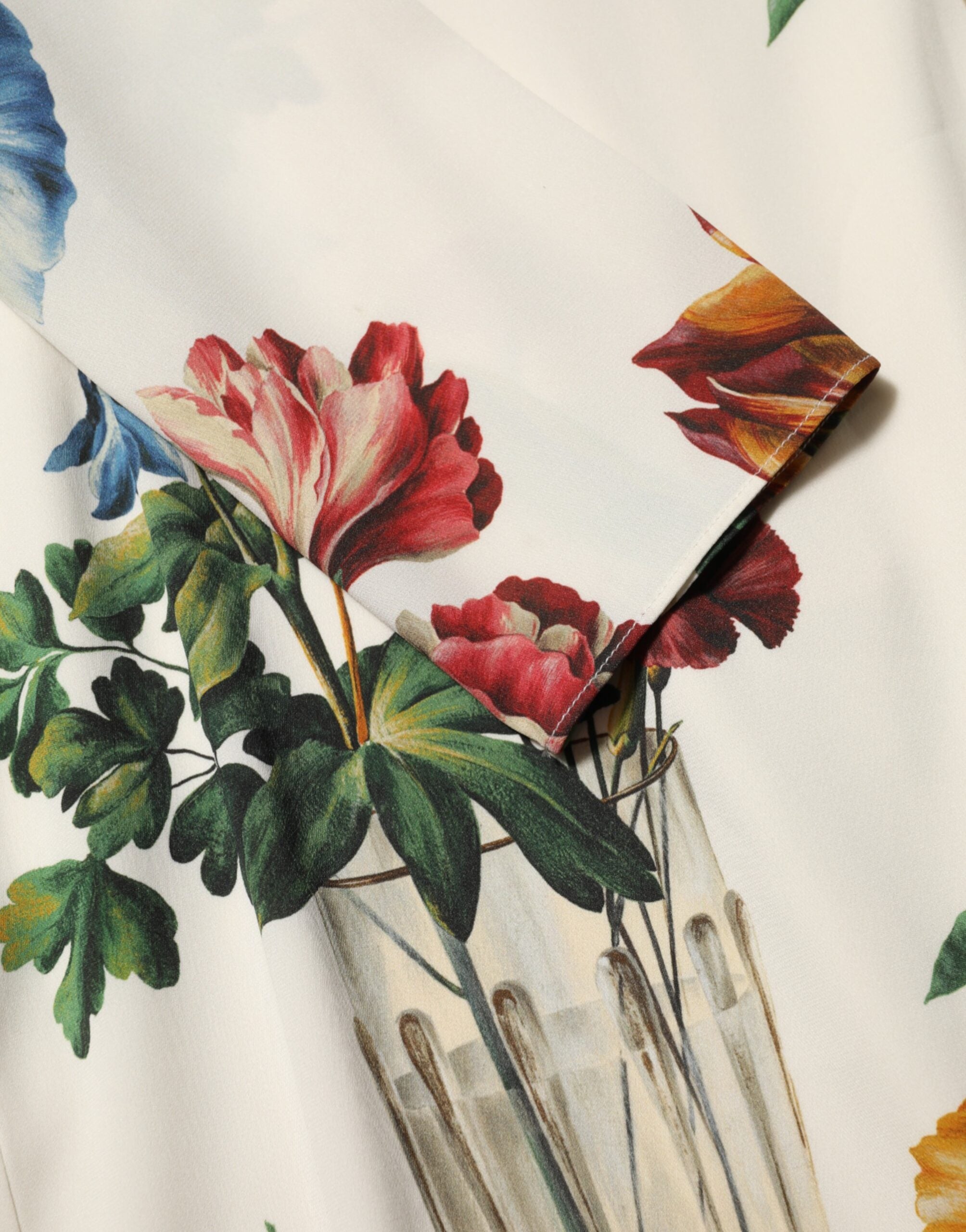 Dolce & Gabbana Weißes Blumenvasen-Seidenmantel-Midikleid